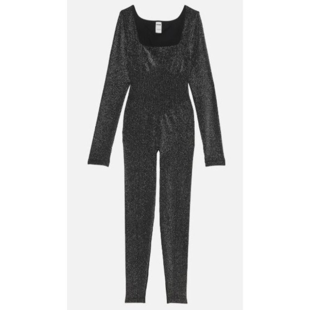 Victoria’s Secret Seamless Shimmer Long Sleeve Square Neck Jumpsuit Black S NWT